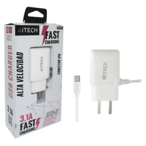 CARGADOR AITECH 3.1A FAST CON CABLE TIPO C + 2 PUERTOS USB