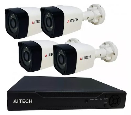 KIT 4 CÁMARAS DE SEGURIDAD CON CABLE + DVR AITECH
