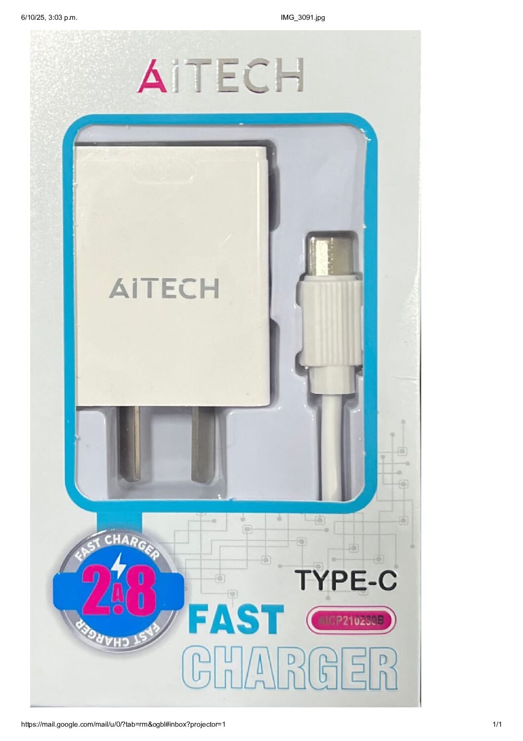CARGADOR AITECH TIPO-C 2.8 AM FAST CHARGER